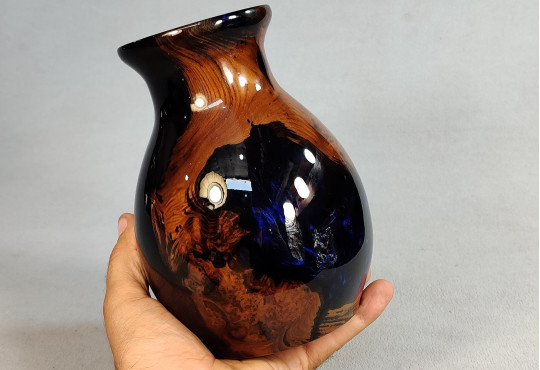 Wooden / Epoxy Vase Hand Carved Russian Olive Burl Wood